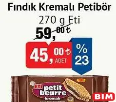 ETİ FINDIK KREMALI PETİBÖR BİSKÜVİ 270 G fiyat ve kampanya bilgisi